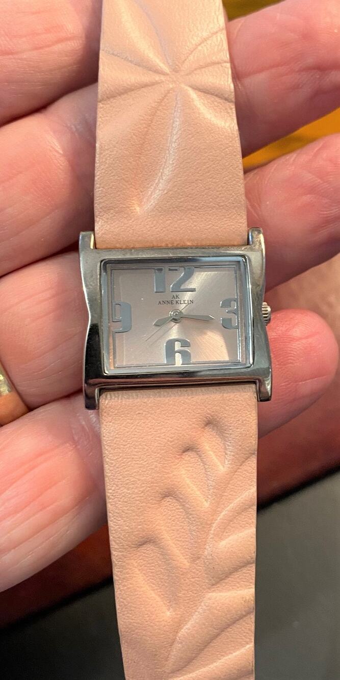 Women's 26mm Silver Tone Anne Klein Watch, Embossed Leather Band